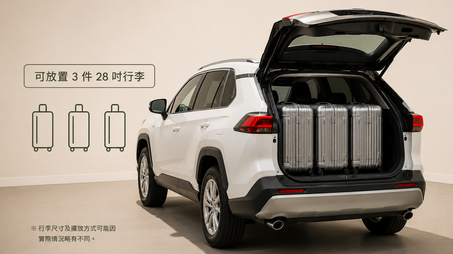 休旅車可放置3件28吋行李