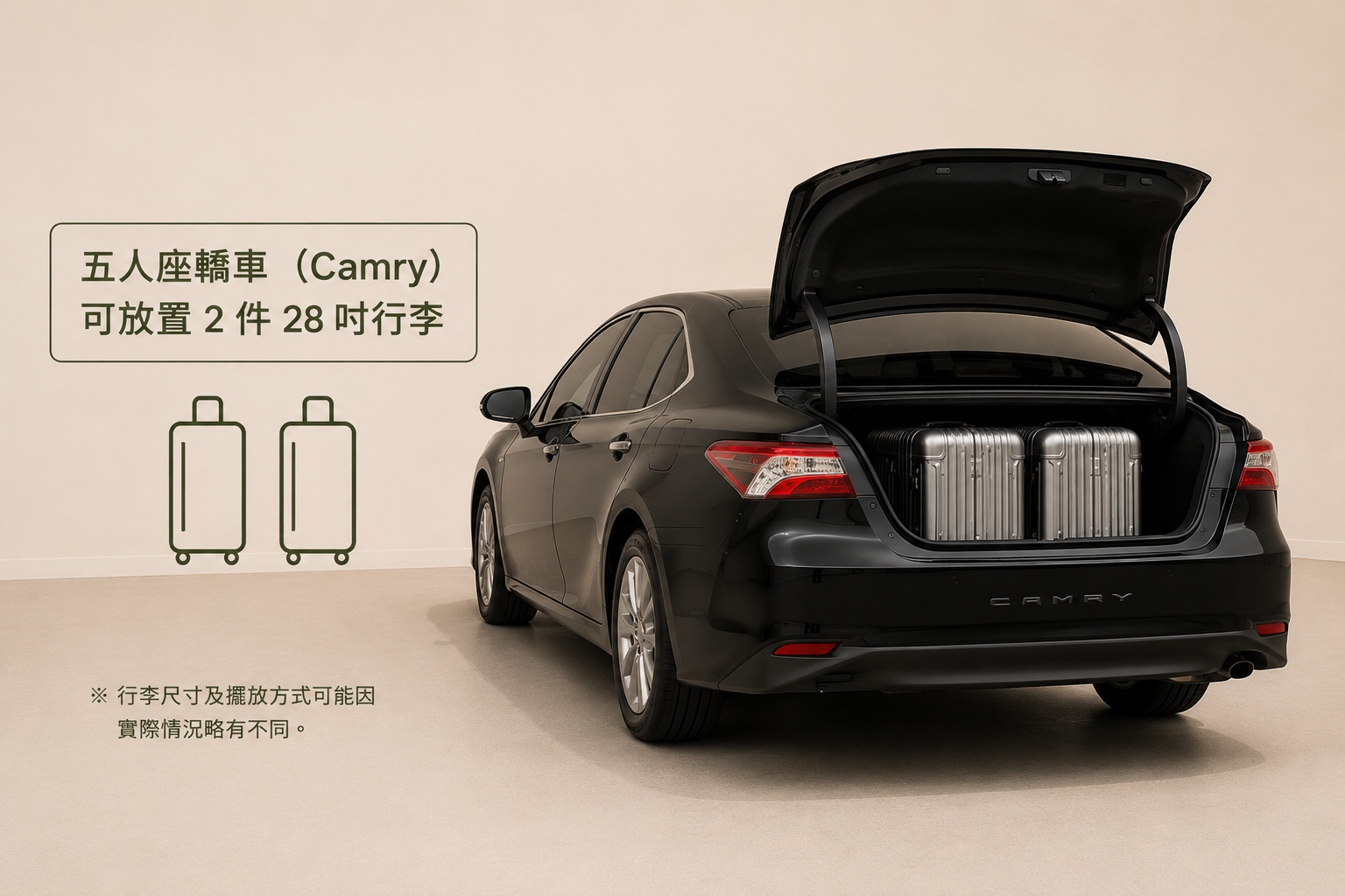 轎車可放置2件28吋行李